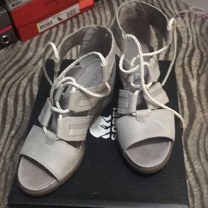 Light gray lace up wedge sandal